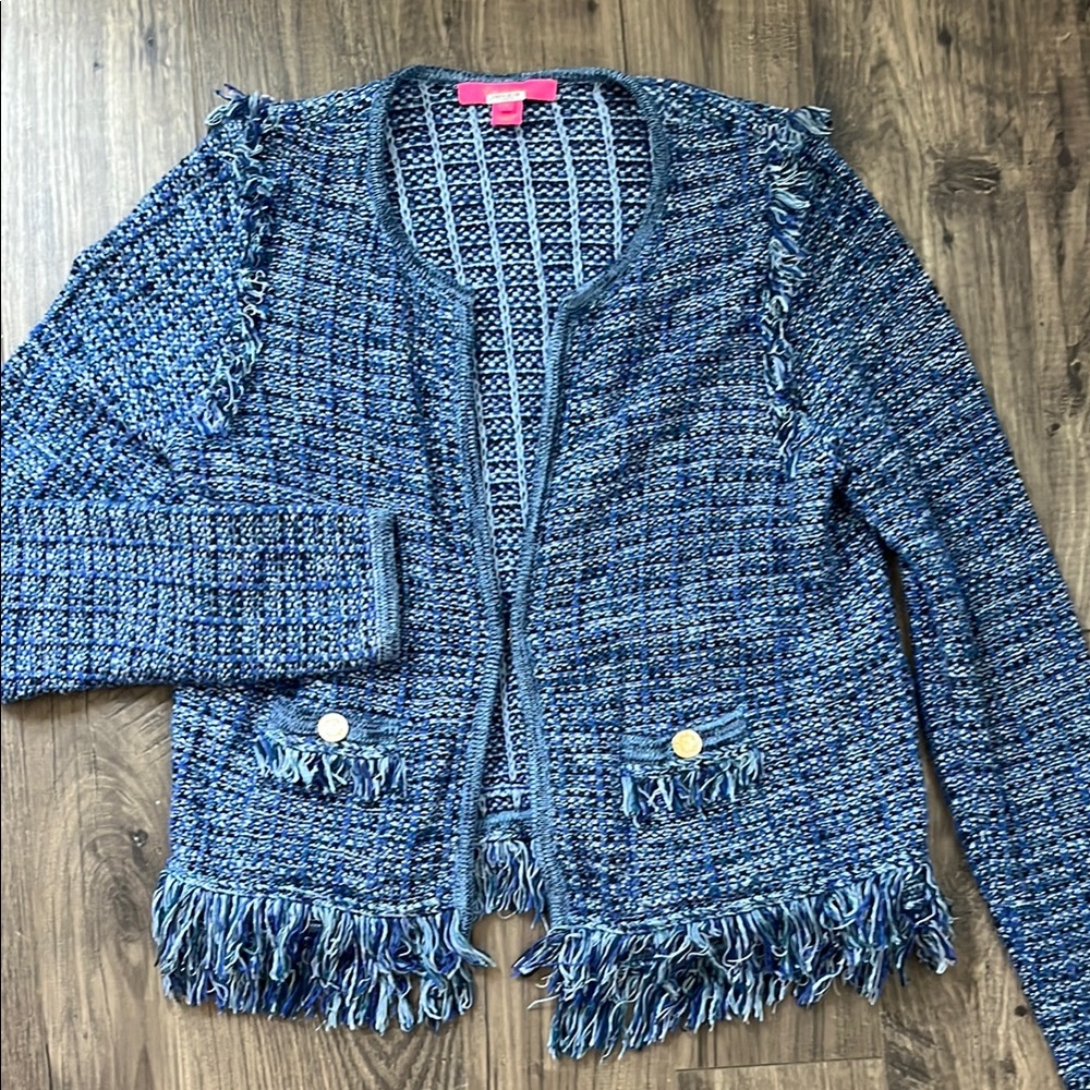 Blue Tweed Fringe Cardigan Lilly Pulitzer